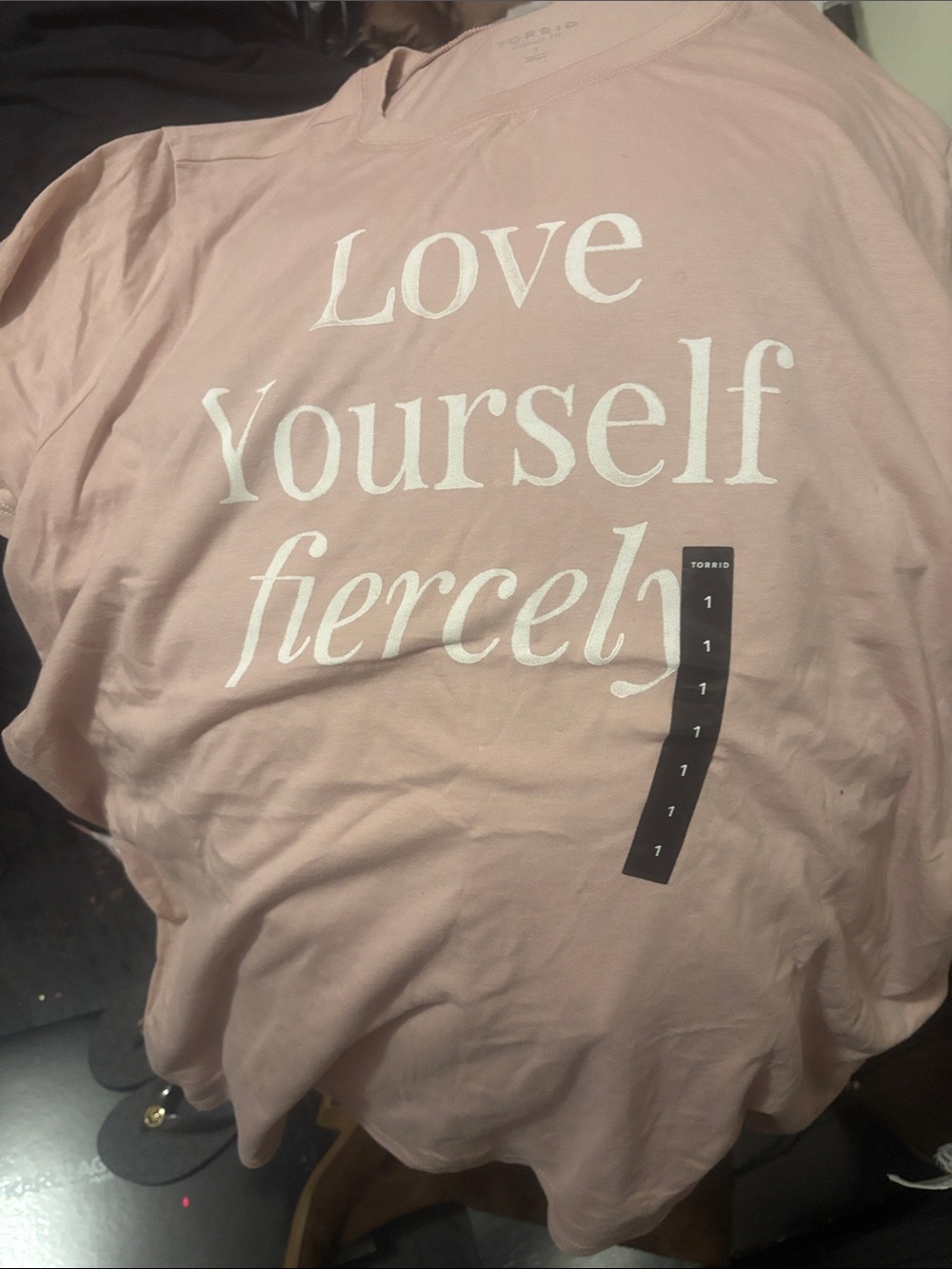 torrid Blush Pink V-Neck Tee with "Love Yourself Fiercely" Script